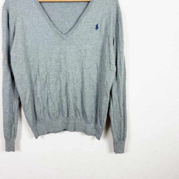 Polo Ralph Lauren Gray V Neck Long Sleeve Pima Cotton Sweater Size Large - Picture 2 of 5